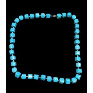 Blue Cube Plastic Beaded Casual  Necklace